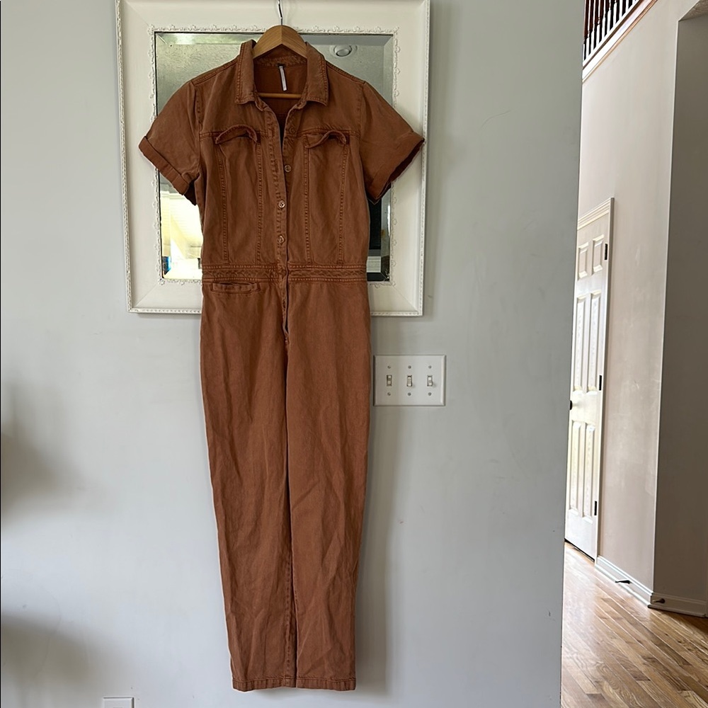 Young Fabulous & Broke Rust Brown Short Sleeve Utility Jumpsuit